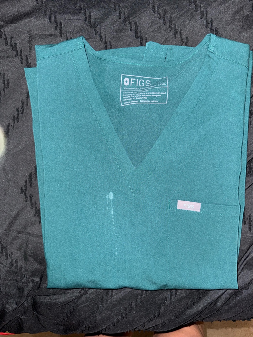 Figs Teal V-Neck Scrub Top in forest green